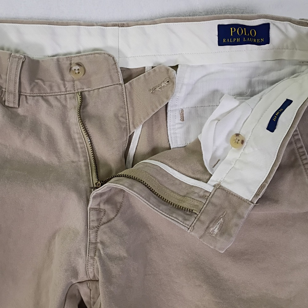 Polo Ralph Lauren Mens Slim Fit Chino Pants Tan Khaki Cotton 32x34 - Picture 8 of 16